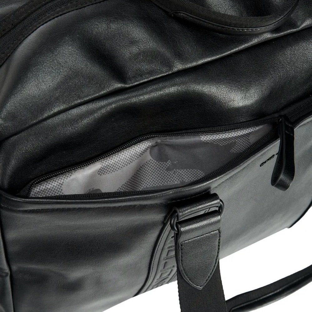 David Jones Black Leather Travel Duffle Bag Gym Weekender 20x11x9 in - Picture 6 of 12